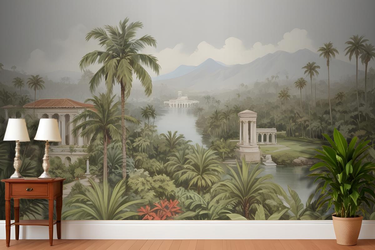 Tropical Landscape With Lush Palm Trees Exotic Plants Wallpaper Mural