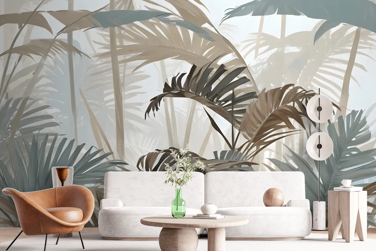 Tropical Leaf Painting With Brush Strokes Wallpaper Mural