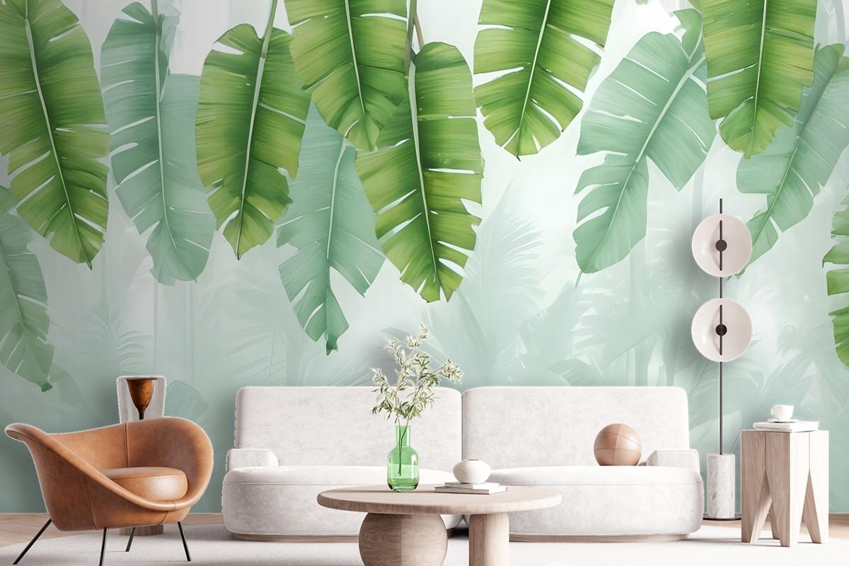 Tropical Leaves And Shading Leaf Wallpaper Mural