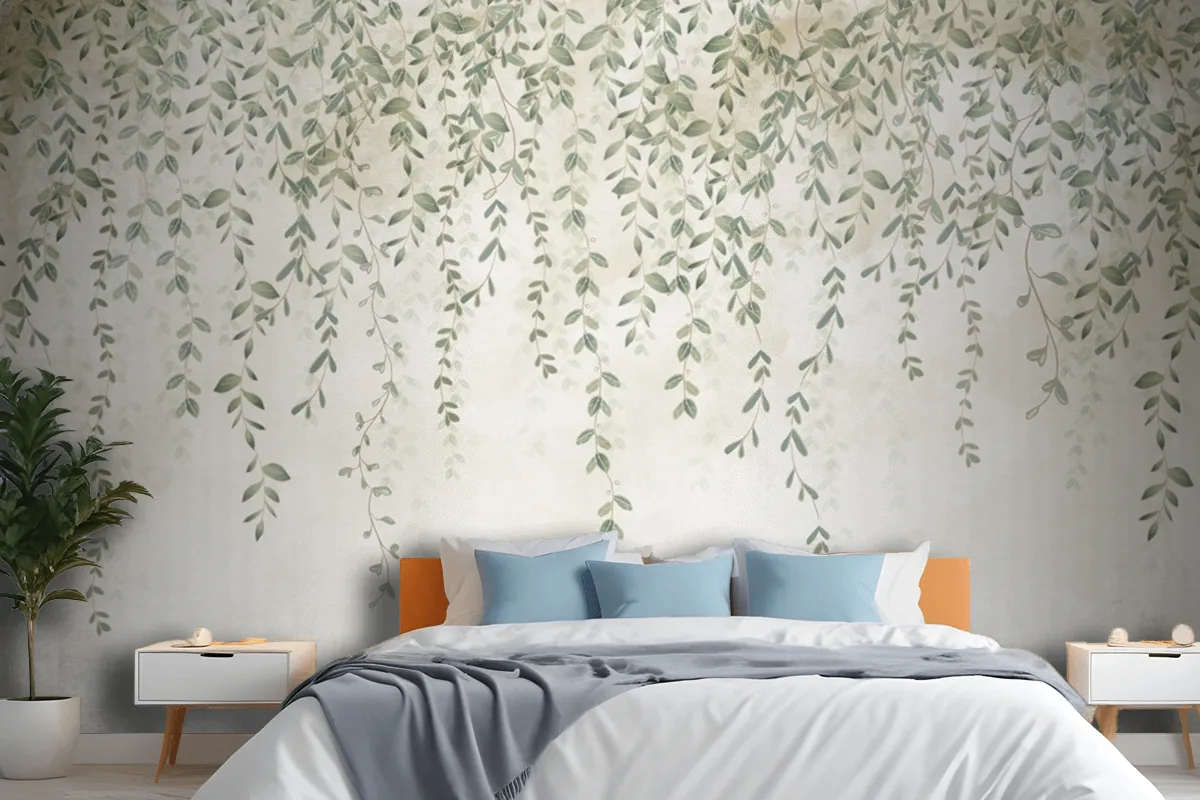 Tropical Leaves Design In Foggy Forest Wallpaper Mural