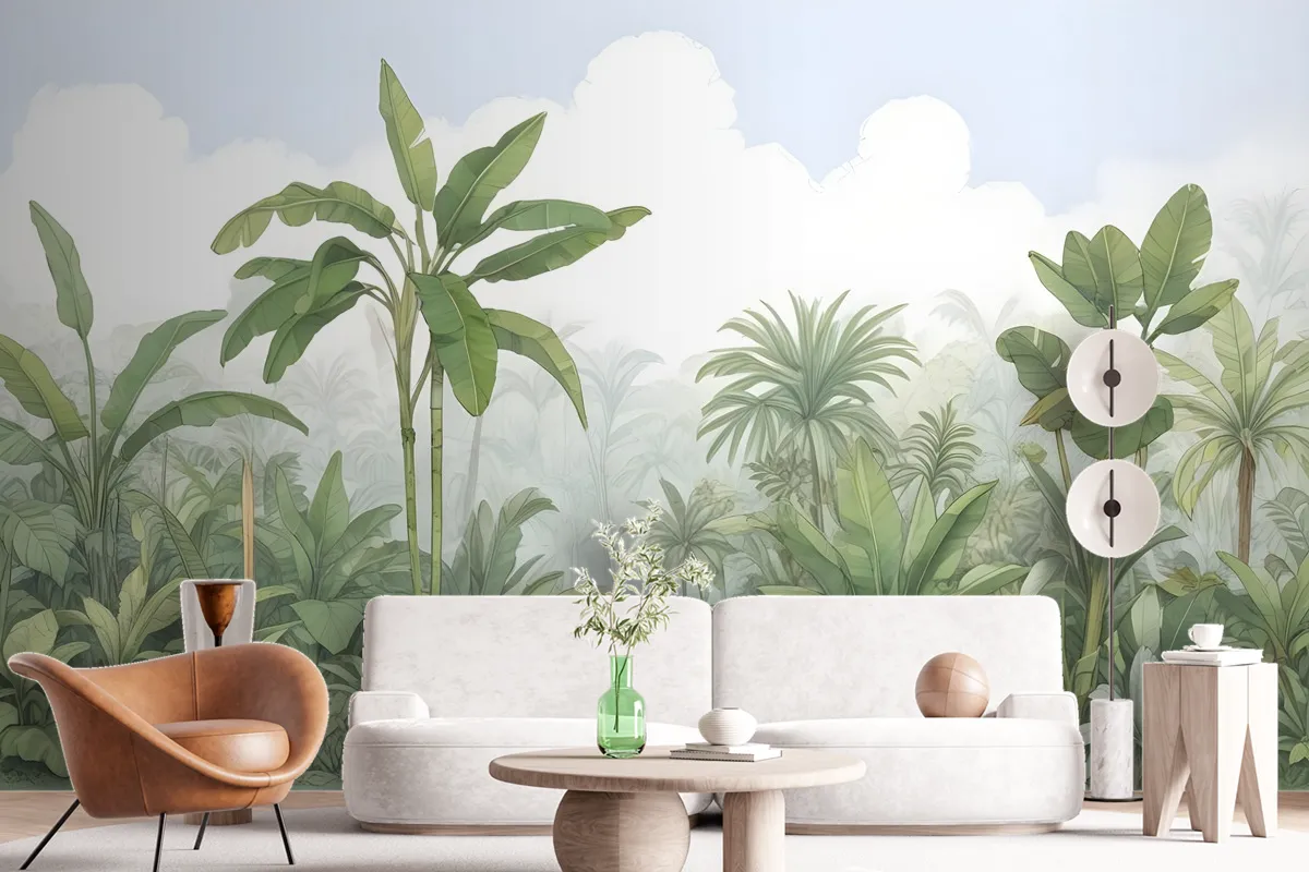 Tropical Rainforest Drawing Art Wallpaper Mural