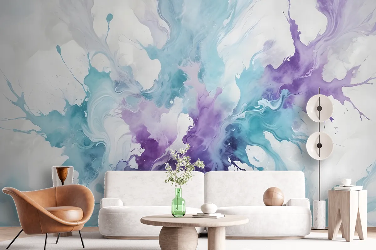 Turquoise Purple Marble Style Brush Wallpaper Mural