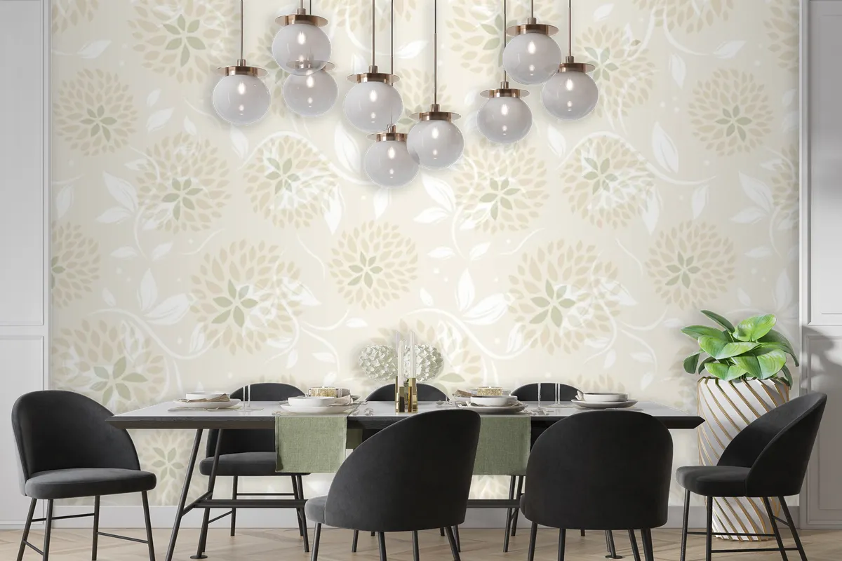 Seamless Floral Pattern Dining Room Wallpaper Mural