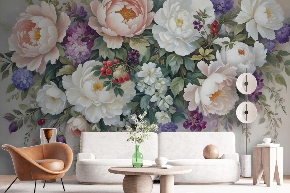 Victorian Vine Floral Bouqet Wallpaper Mural