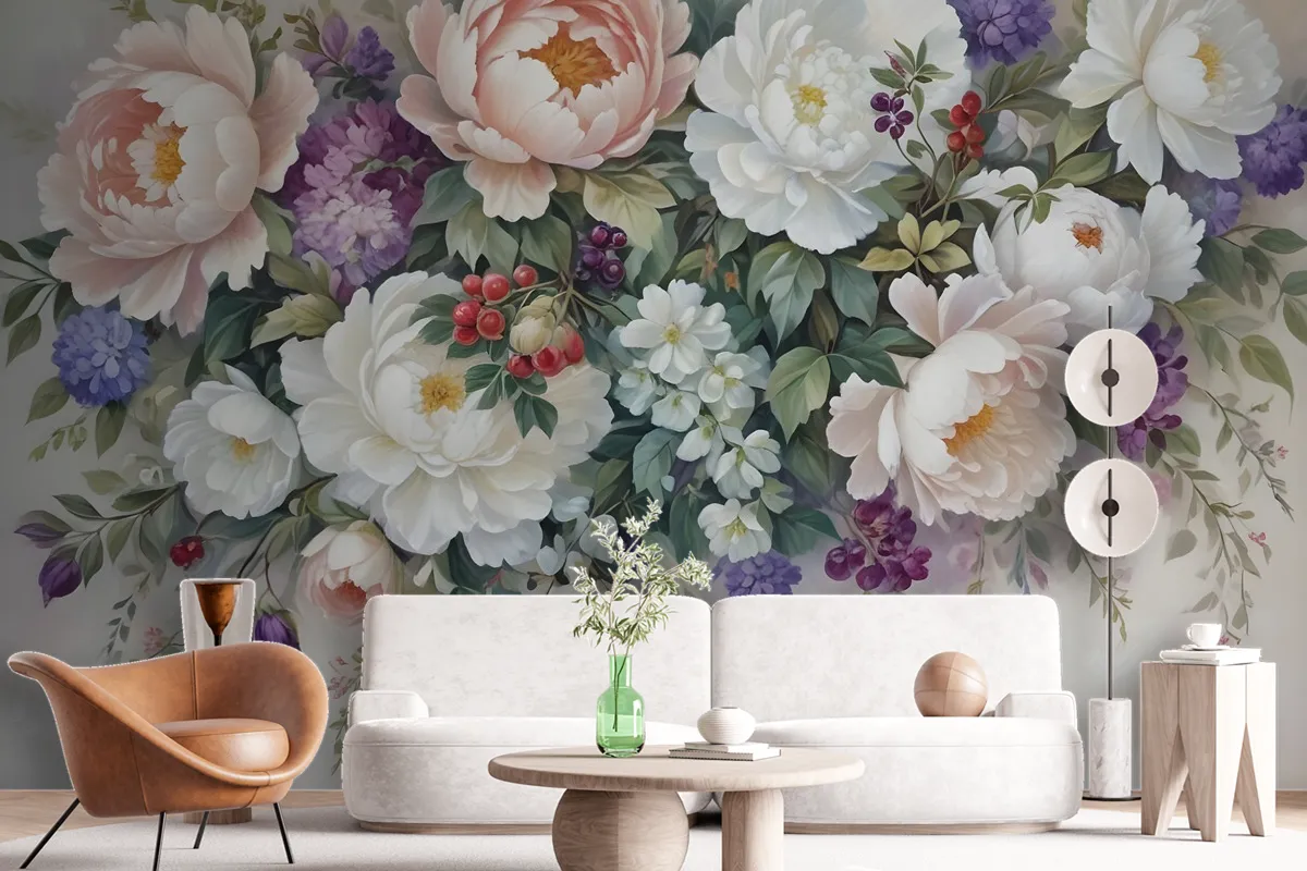 Victorian Vine Floral Bouqet Wallpaper Mural