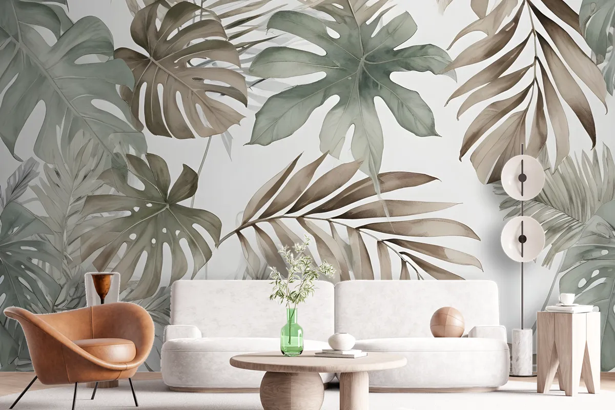 Vintage Banana And Palm Leaves Wallpaper Mural