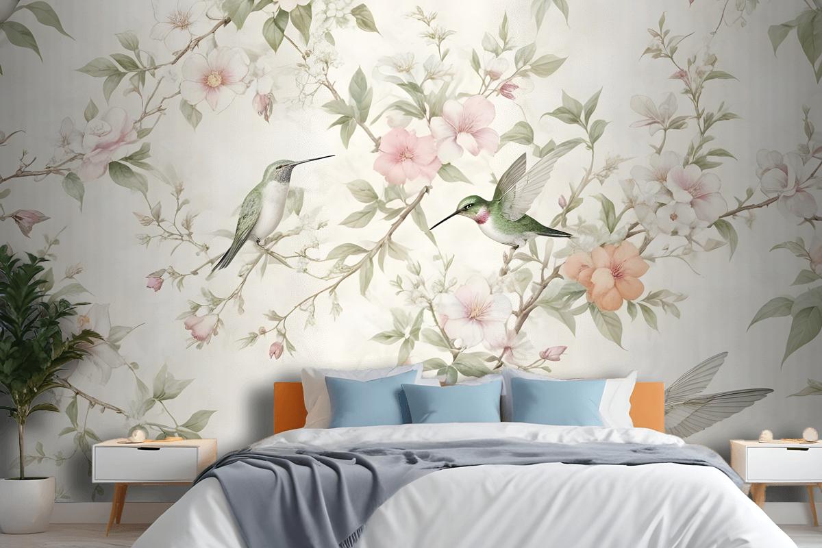 Vintage Blossoms With Birds Wallpaper Mural