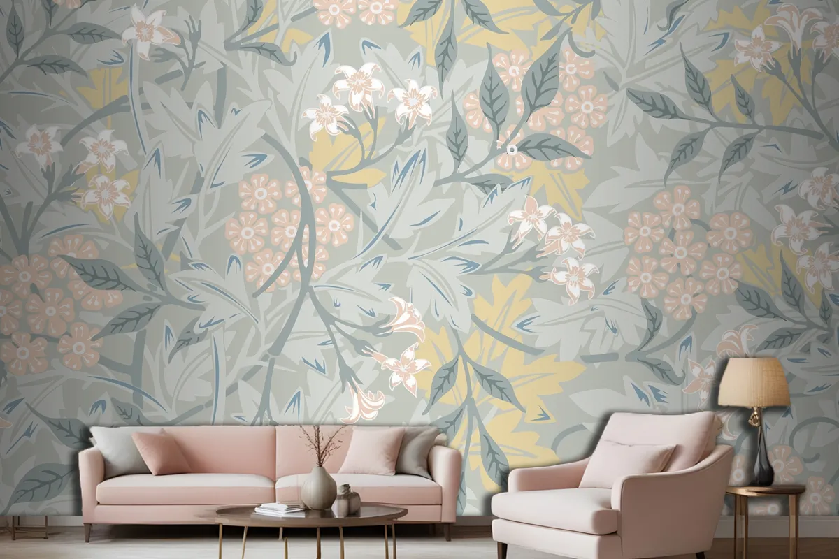 Vintage Botanic Design Living Room Wallpaper Mural