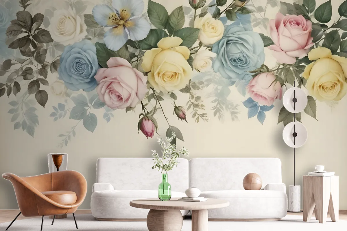 Vintage Colorful Floral Wallpaper Mural