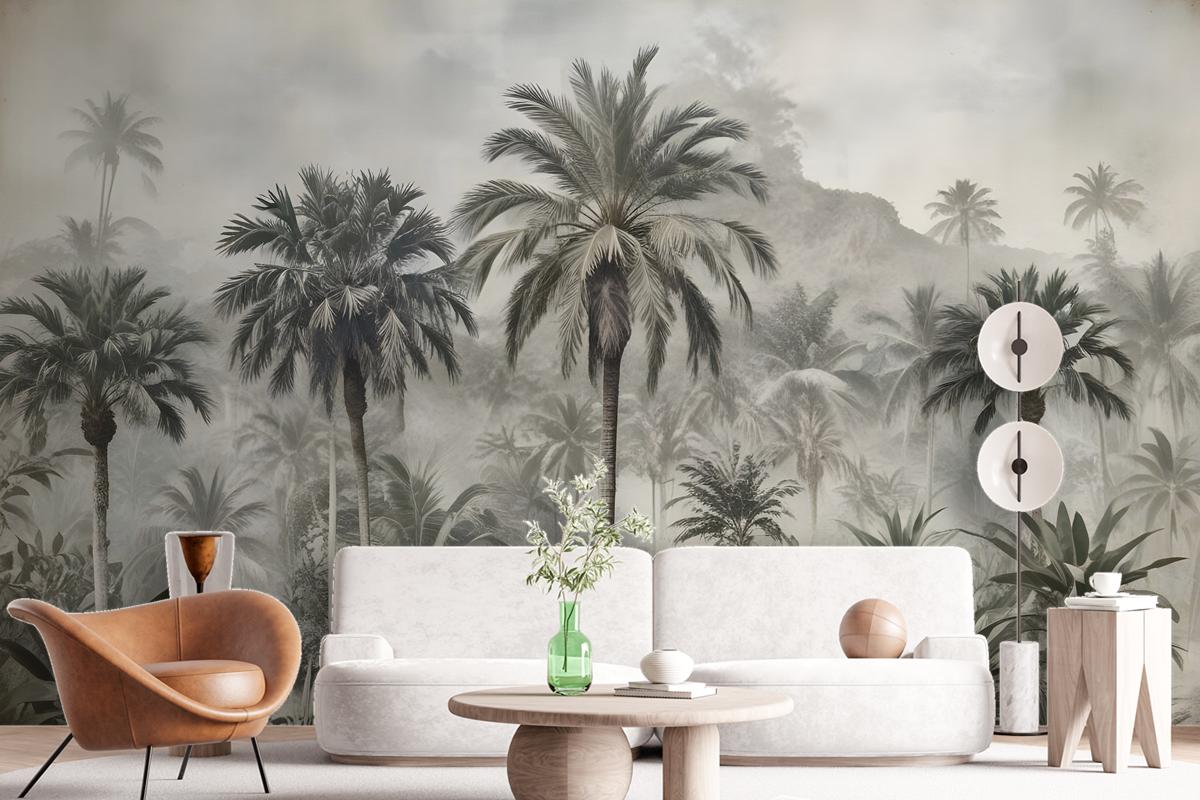 Vintage Exotic Landscape With Wild Leopard Wallpaper Mural