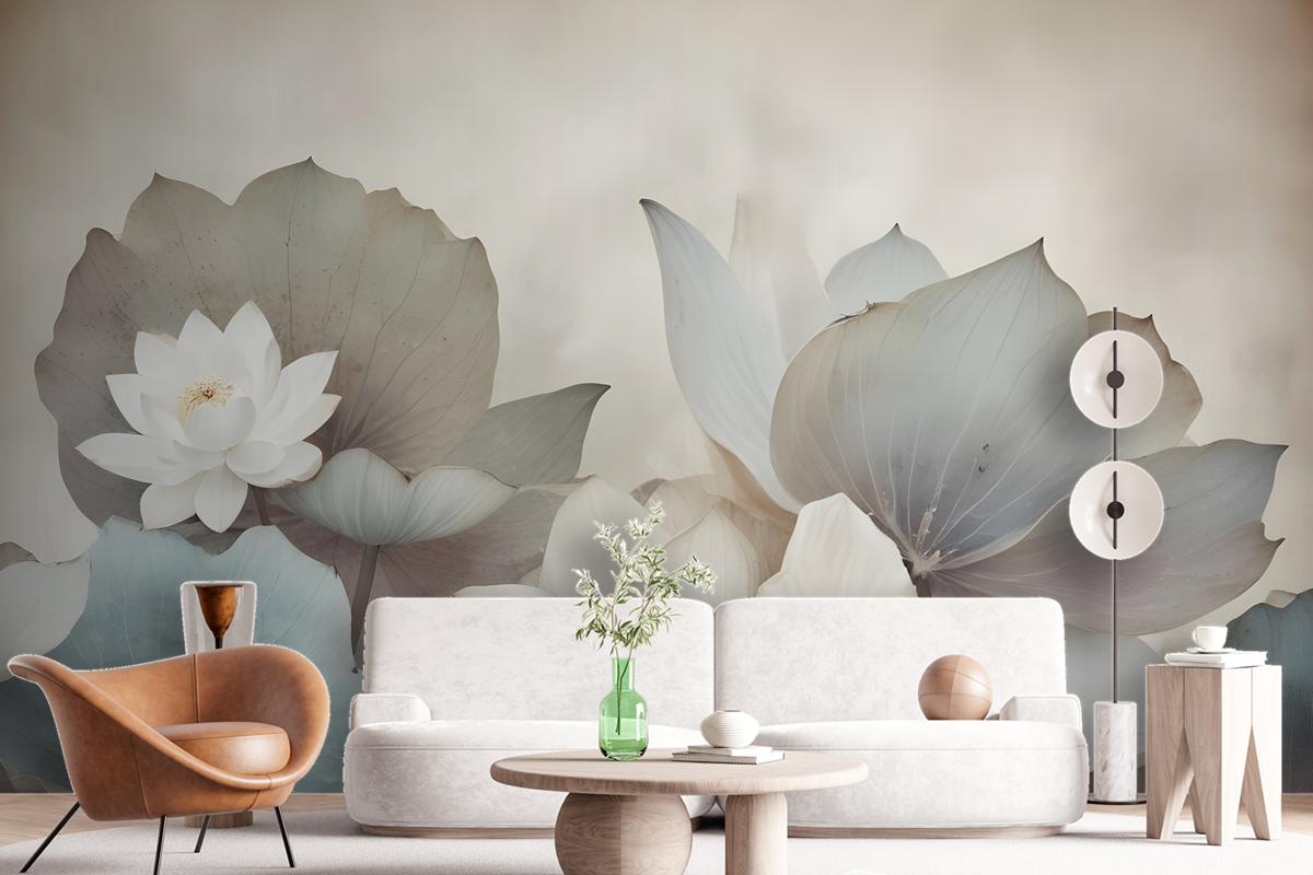 Vintage Floral With Retro Lotus Leaf Wallpaper Mural