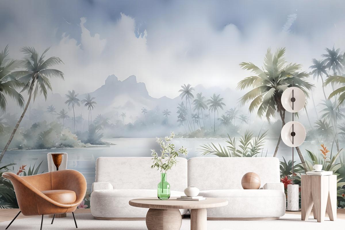 Vintage Forest With Lakescape Wallpaper Mural