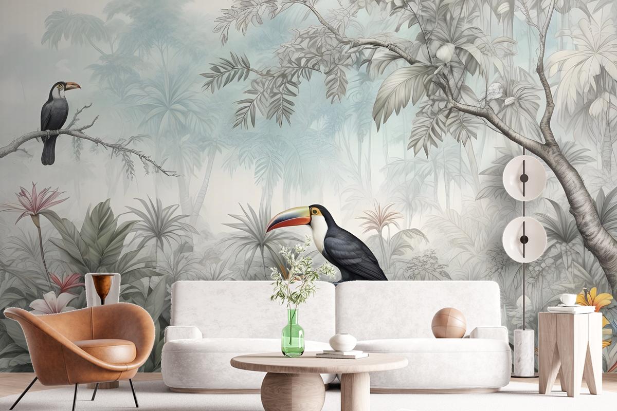 Vintage Historic Paradise Bird Art Wallpaper Mural