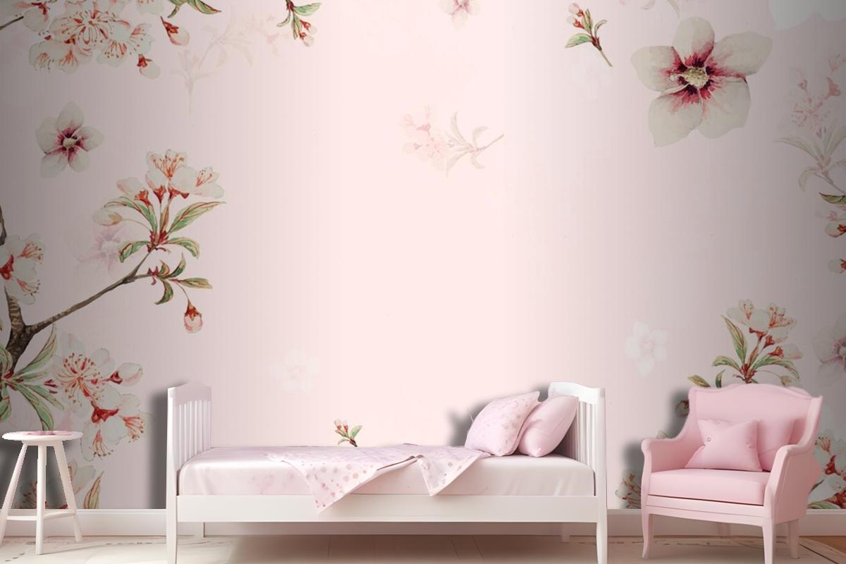 Vintage Japanese Floral Background Peach Blossoms Wallpaper Mural