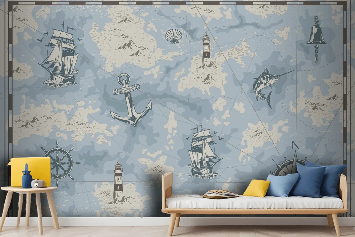 Vintage Nautical Old Map Wallpaper Mural