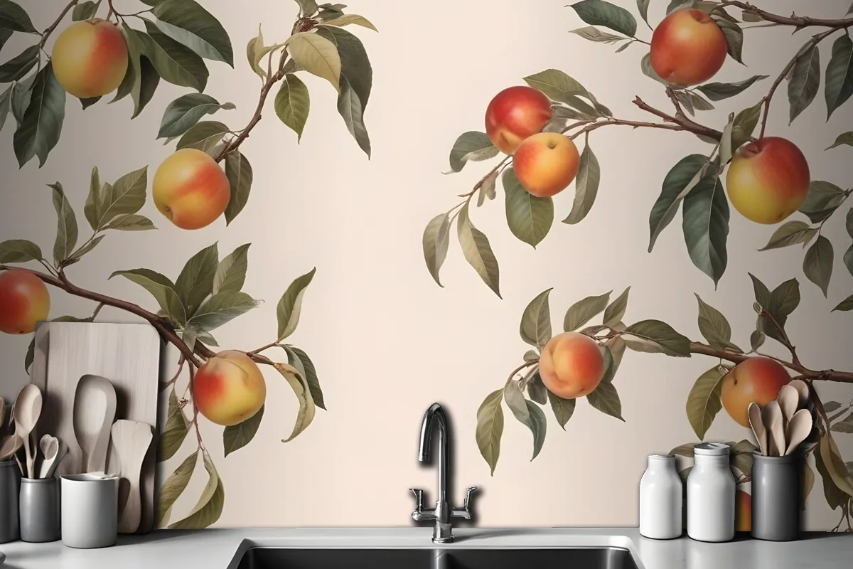 Vintage Neutral Botanical Peach Tree Wallpaper Mural
