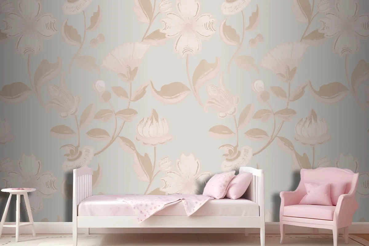 Vintage Neutral Floral Pattern Wallpaper Mural