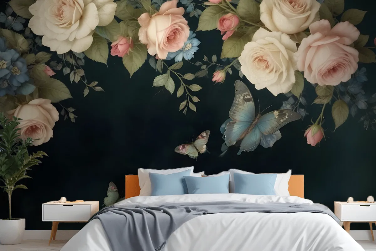 Vintage Oil Painting Dark Roses Wallpaper Mural