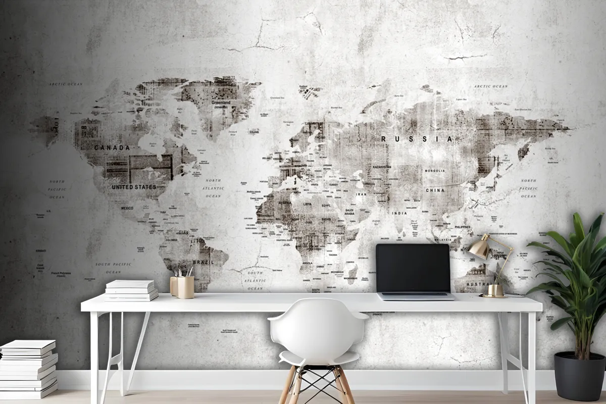 Vintage Old World Map Aged Newspaper Texture Wallpaper Mural