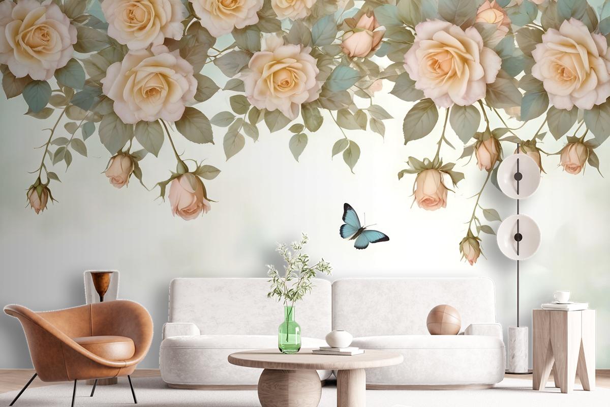 Vintage Orange Roses Wallpaper Mural