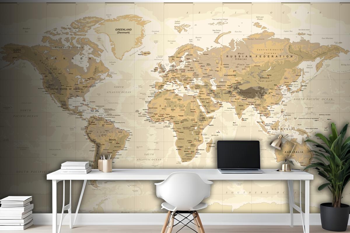 Vintage Physical World Map Wallpaper Mural