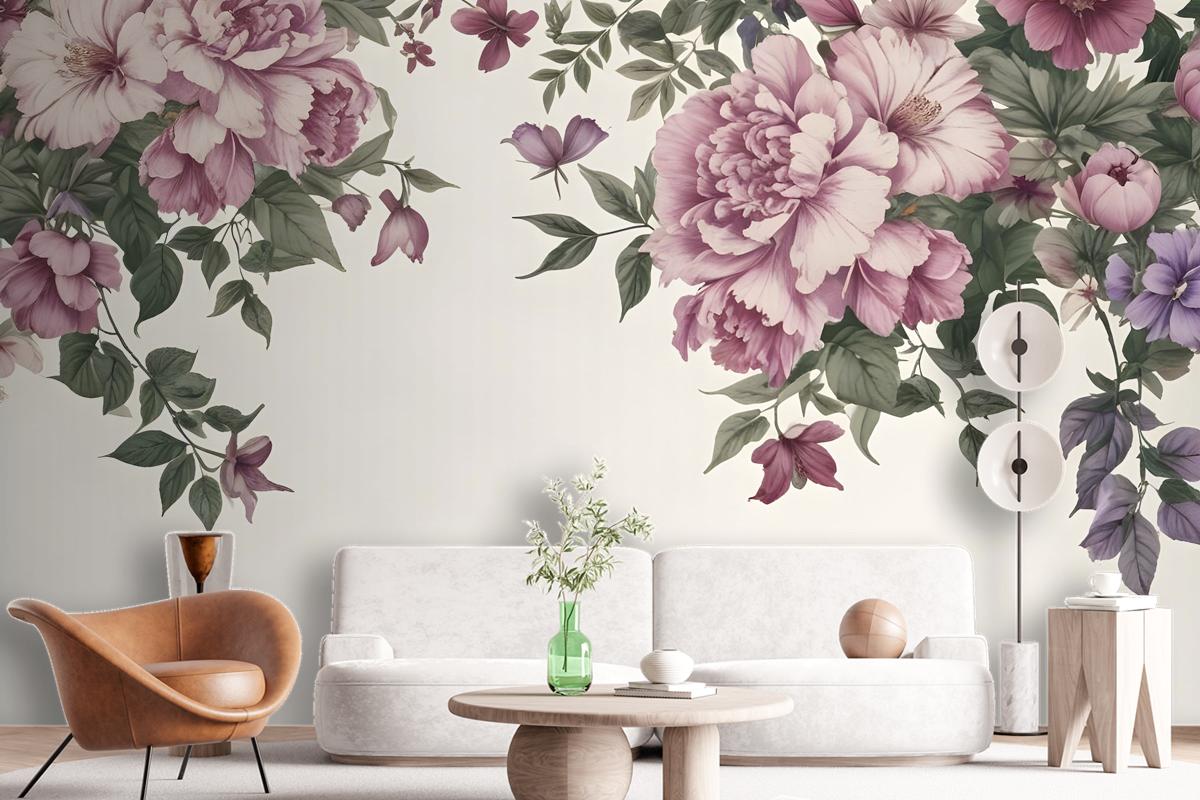 Vintage Pink Floral Art Wallpaper Mural