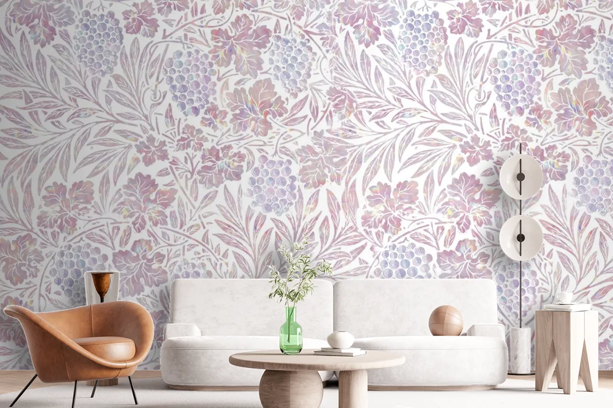 Vintage Pink Floral Holographic Wallpaper Mural