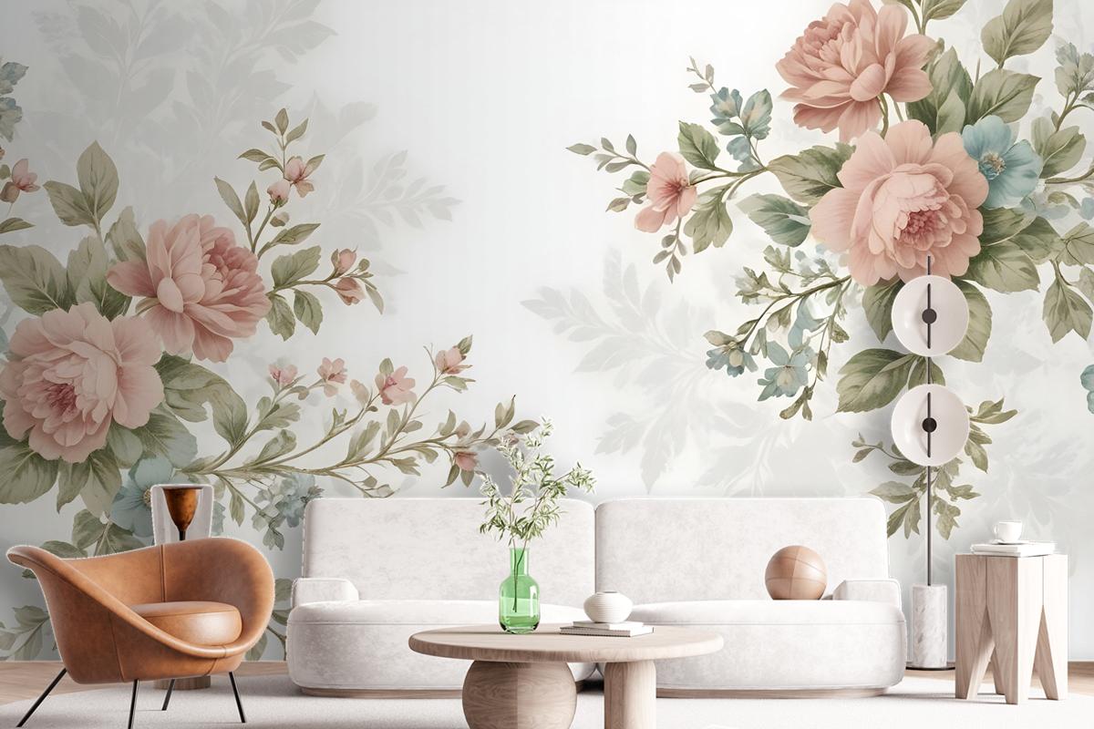 Vintage Pink Flowers Wallpaper Mural