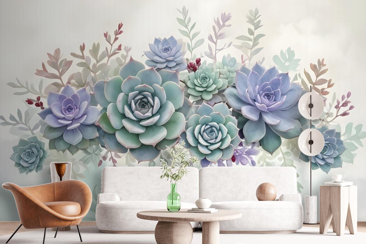 Vintage Purple Flowers Wallpaper Mural