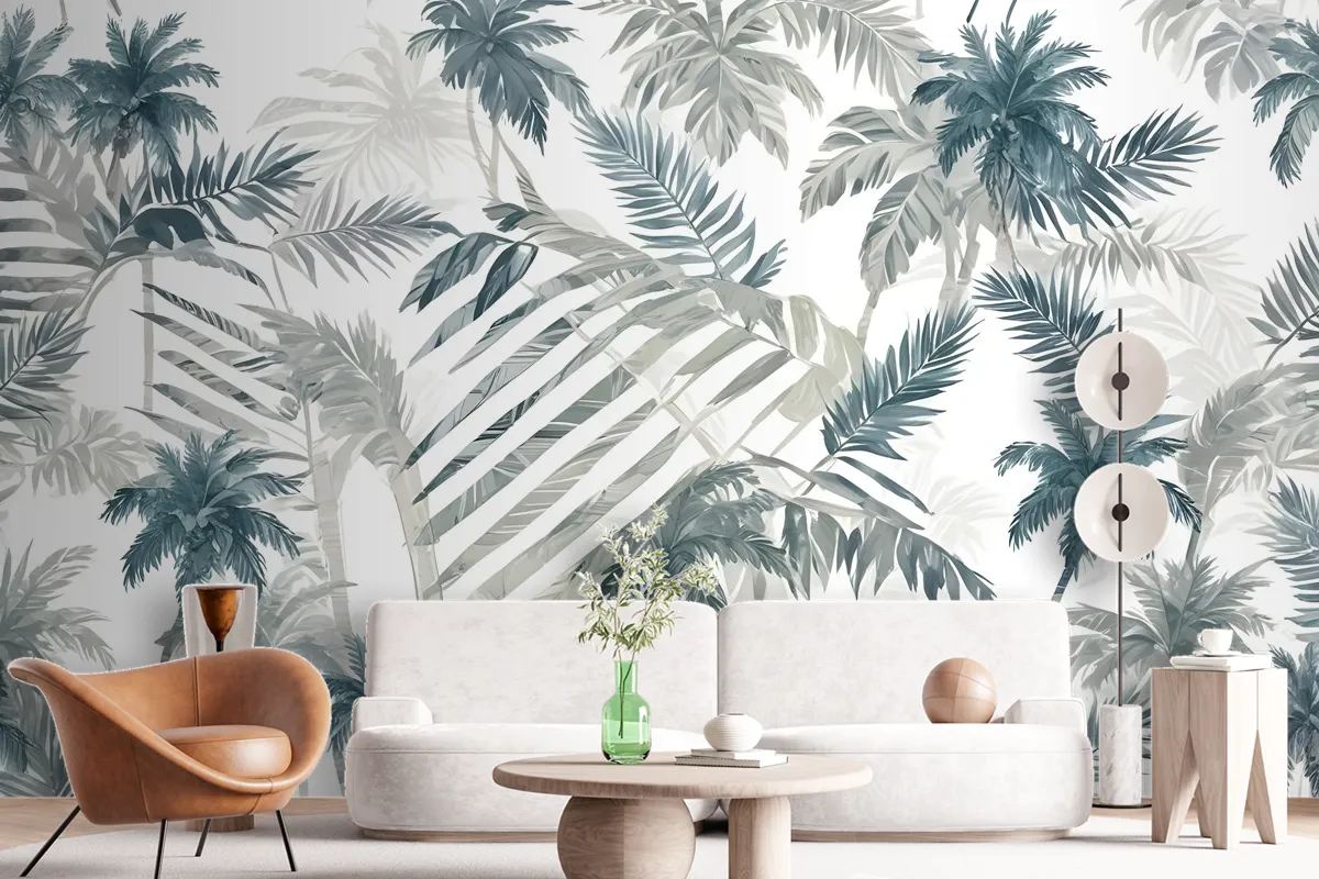 Vintage Tropical Leaf Pattern Wallpaper Mural