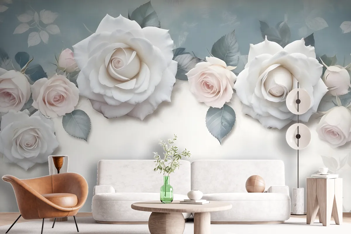 Vintage White Rose Floral Wallpaper Mural