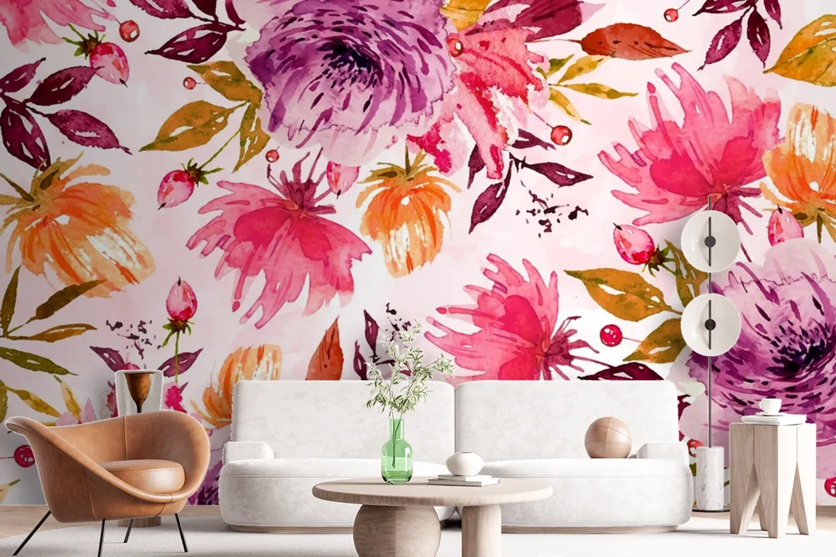 Violet Flower Background With Soft Watercolours Wallpaper Mural