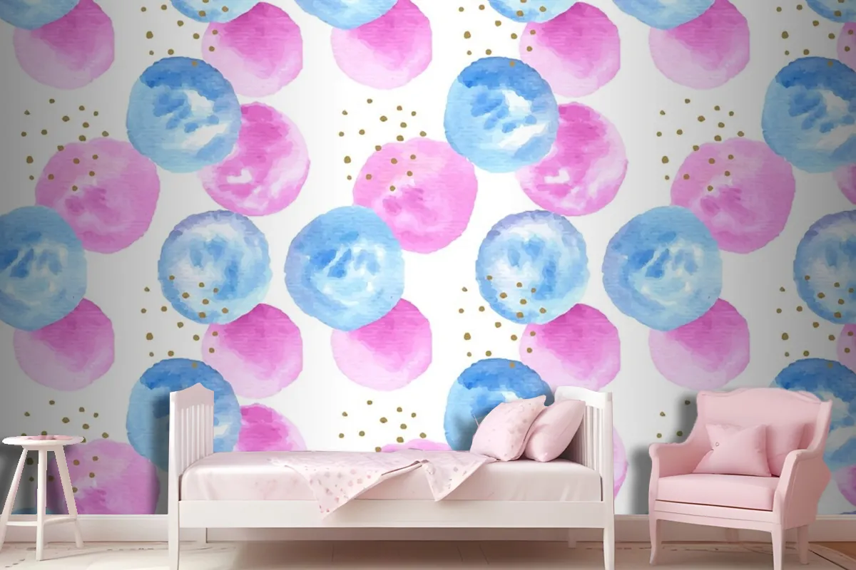 Watercolor Abstract Circular Spots Seamless Pattern Girl Wallpaper Mural