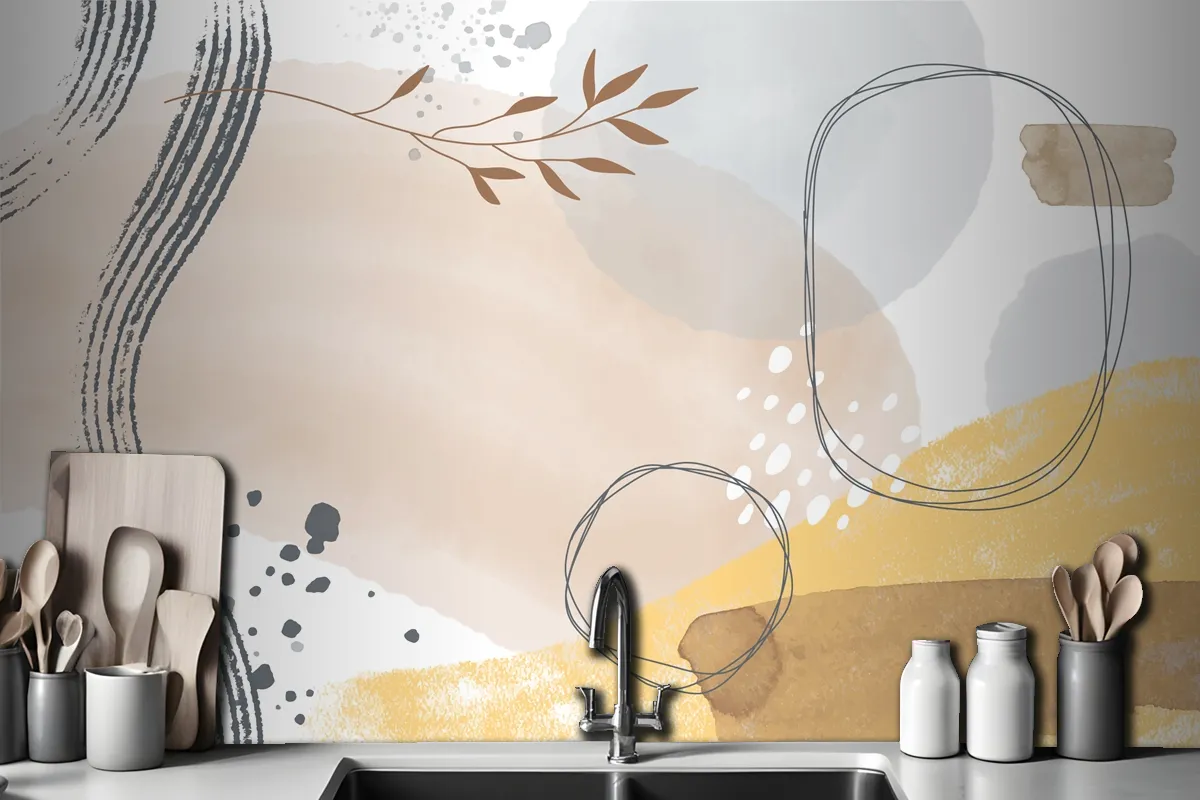 Watercolor Abstract Doodle Kitchen Wallpaper Mural