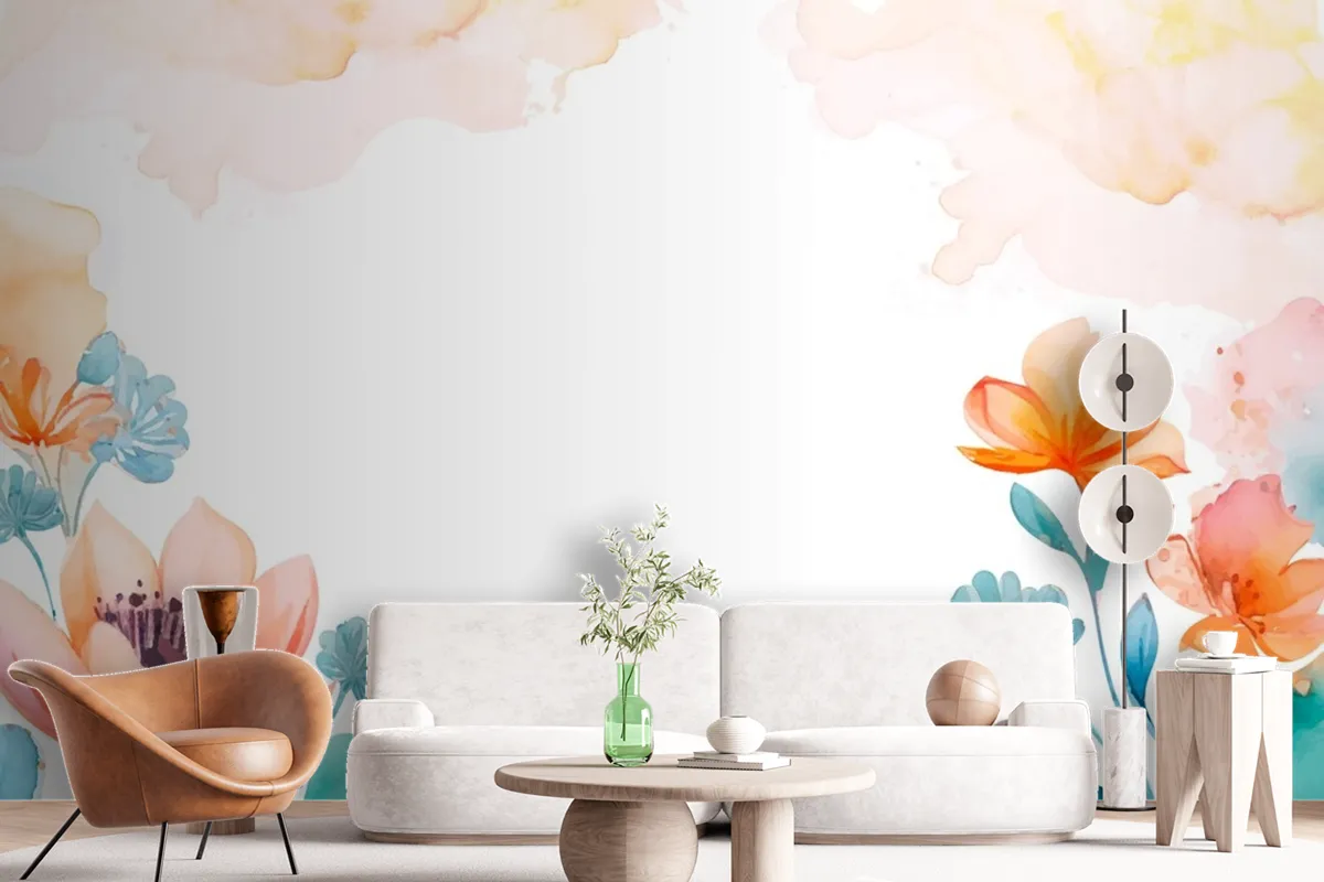 Watercolor Abstract Floral Background Wallpaper Mural