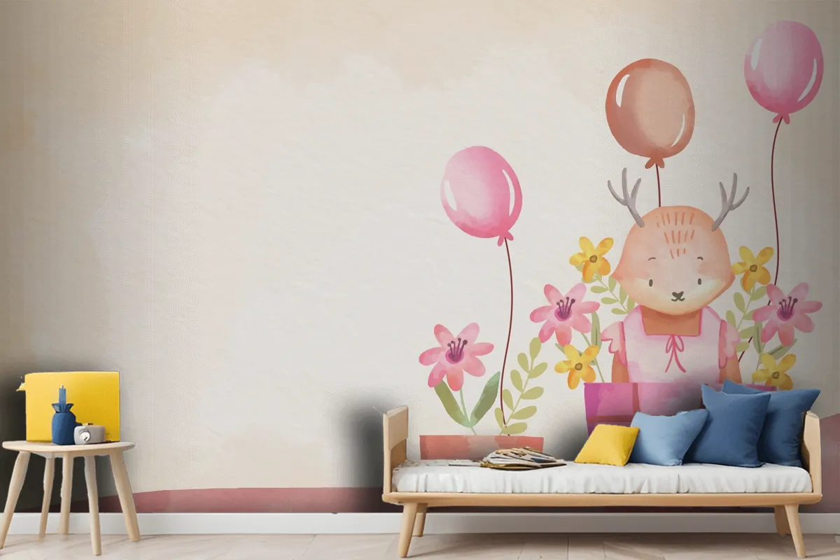 Watercolor Baby Girl Background Wallpaper Mural