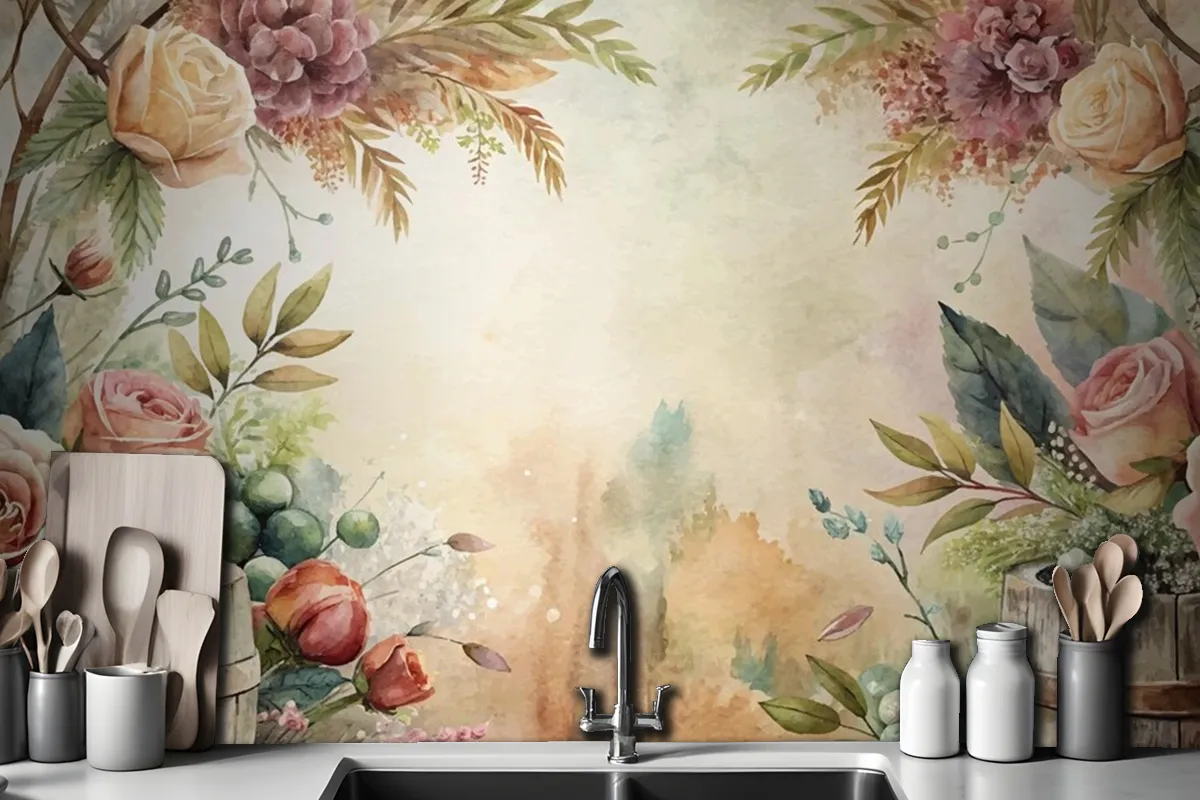 Watercolor Background Featuring An Arrangement Of Rural Flowers Wallpaper Mural