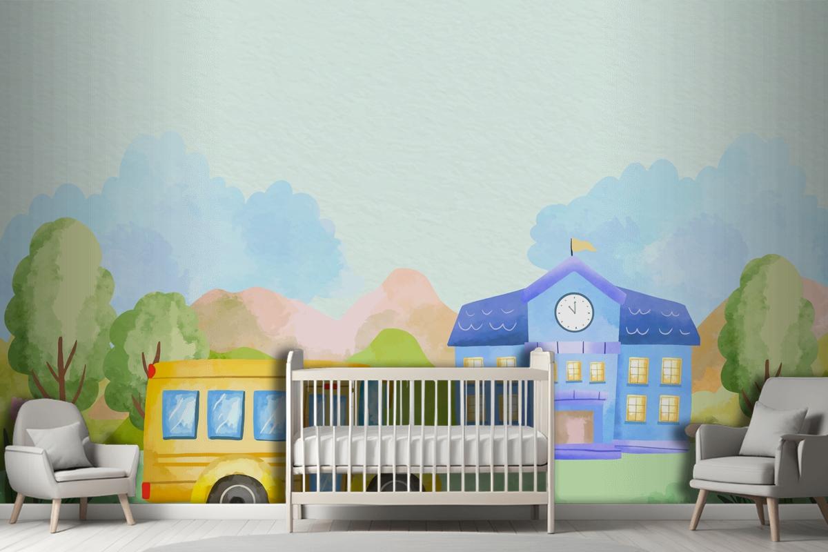 Watercolor Background For Back To School Season Boys Wallpaper Mural