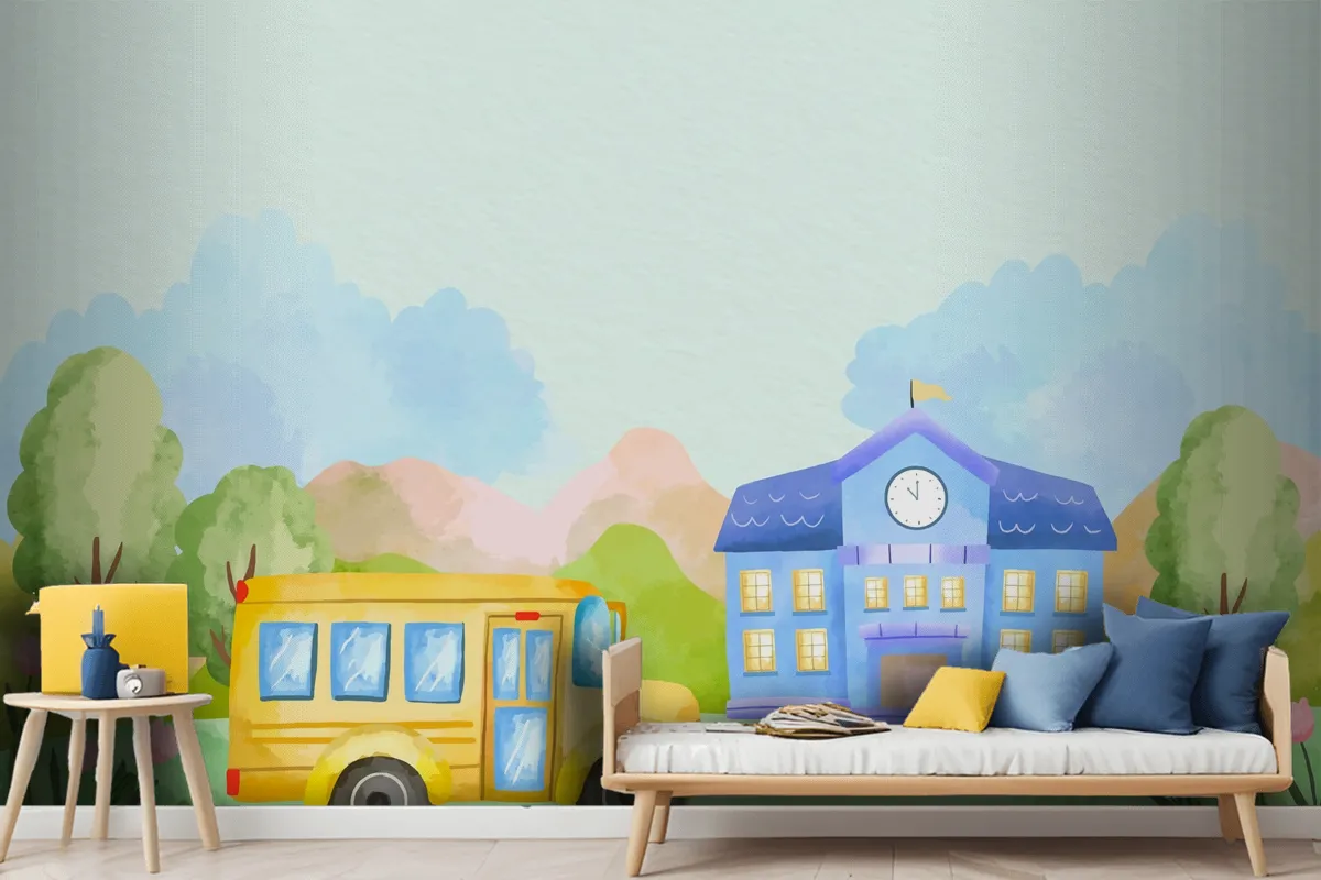 Watercolor Background For Back To School Season Boys Wallpaper Mural