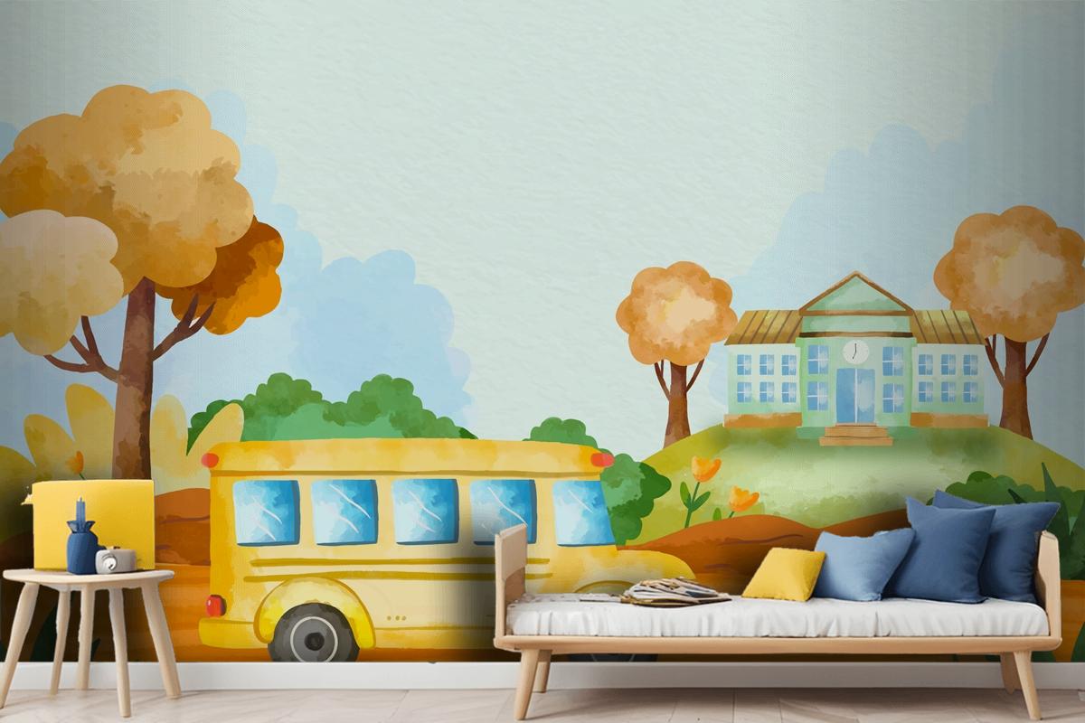 Watercolor Background For Back To School Season Wallpaper Mural