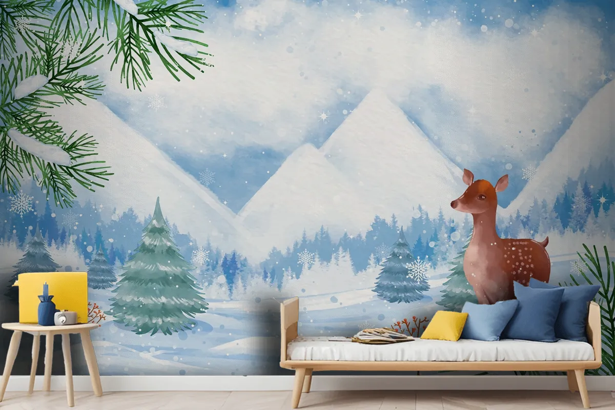 Watercolor Background For Winter Season Celebration Wallpaper Mural