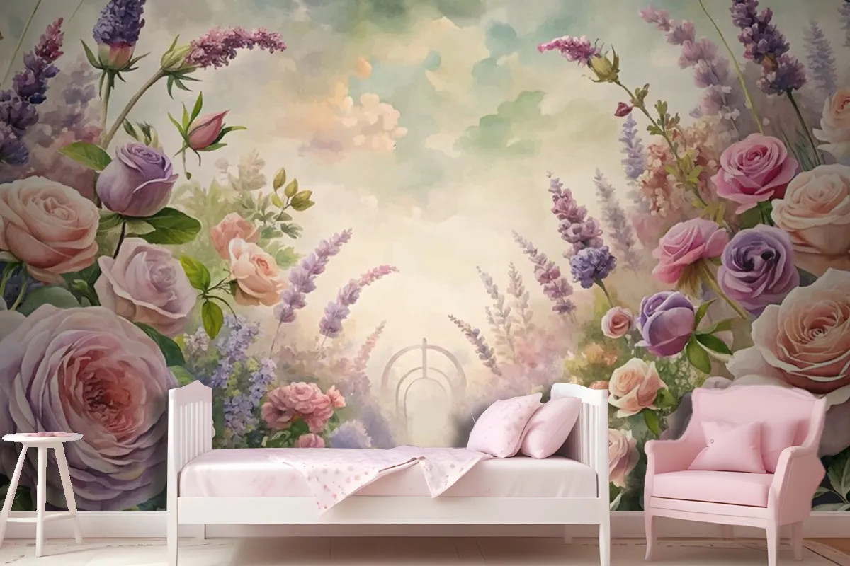 Watercolor Background Inspired By Garden Wallpaper Mural