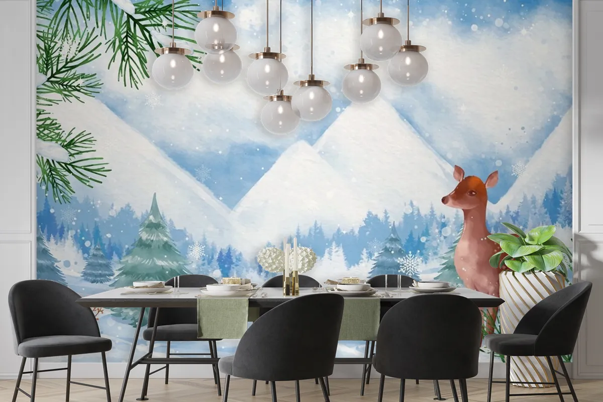 Watercolor Background For Winter Season Wallpaper Mural