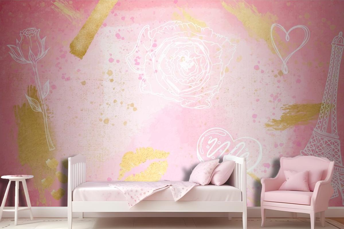 Watercolor Background With Hand Drawn Elements Girl Wallpaper Mural