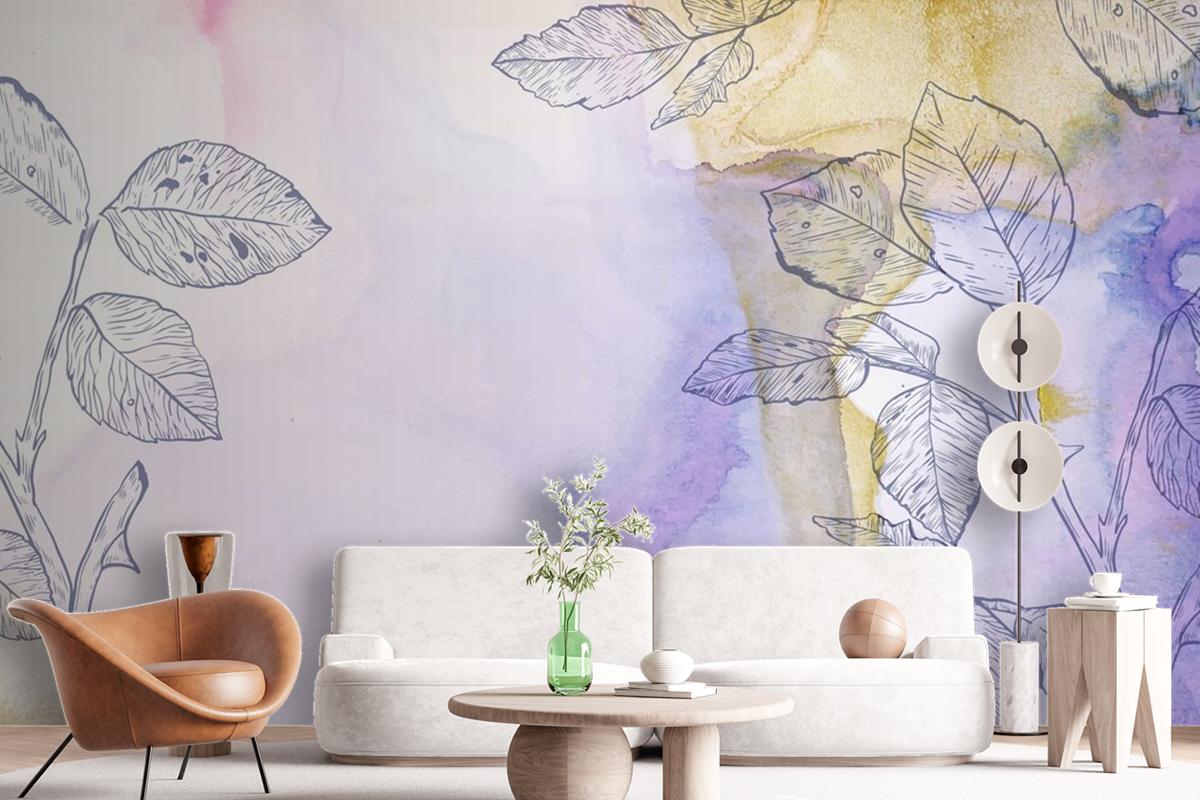 Watercolor Background With Hand Drawn Elements Wallpaper Mural