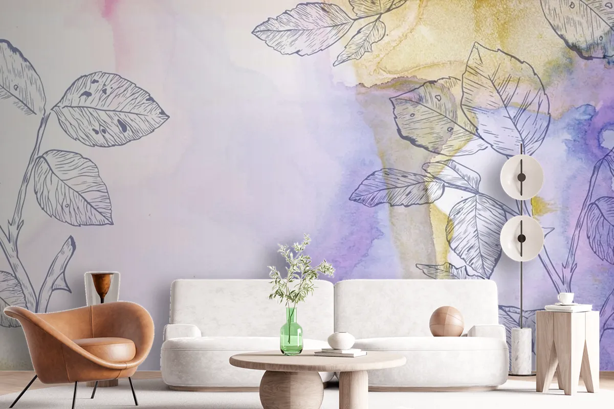 Watercolor Background With Hand Drawn Elements Wallpaper Mural