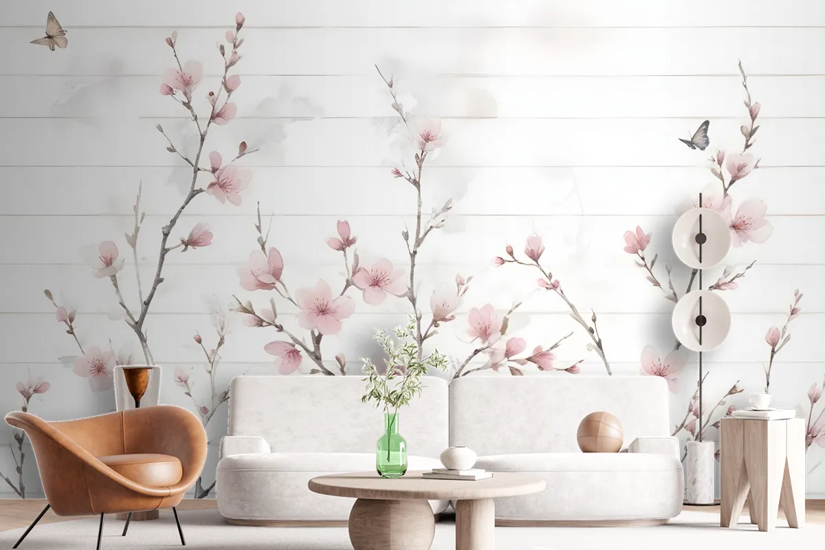 Watercolor Cherry Blossom Wallpaper Mural