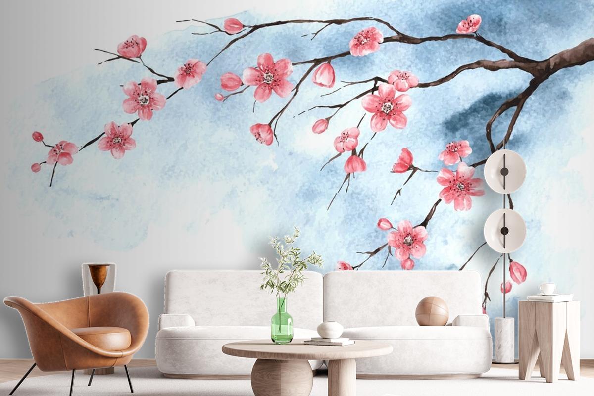 Watercolor Cherry Blossom Wallpaper Mural