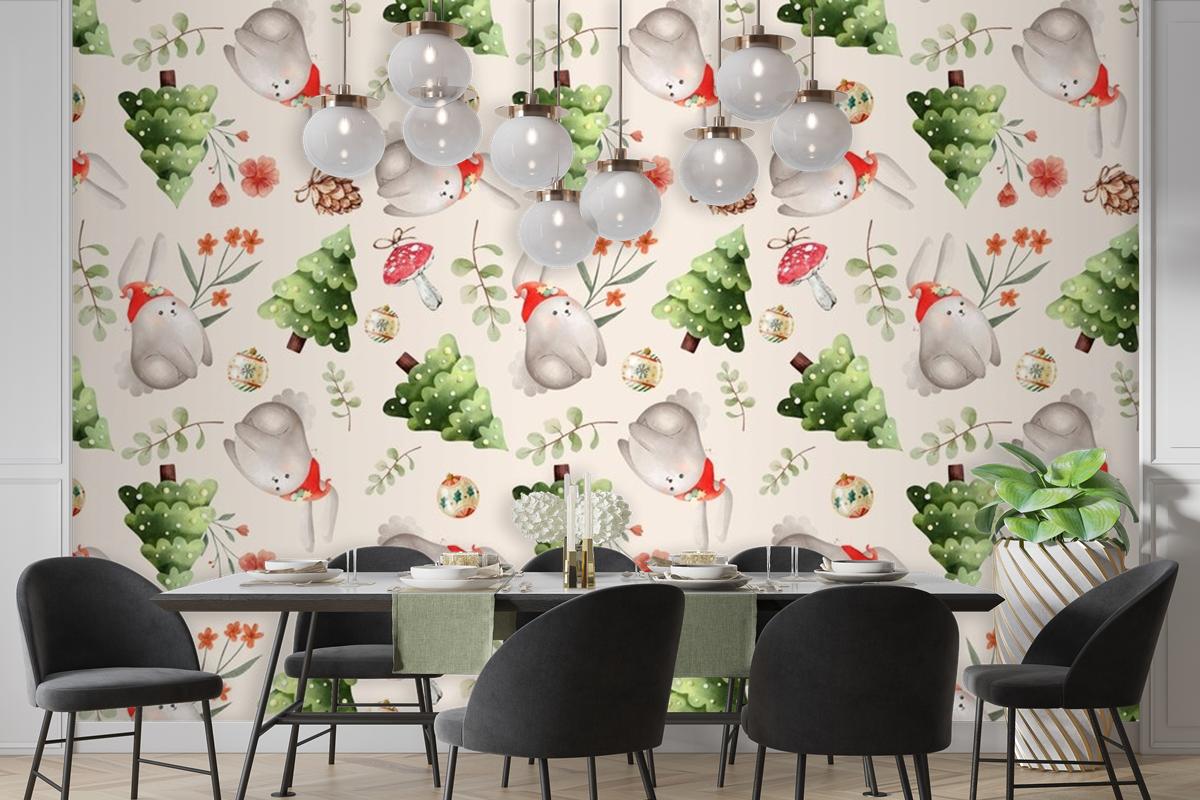 Watercolor Christmas Pattern Design Wallpaper Mural