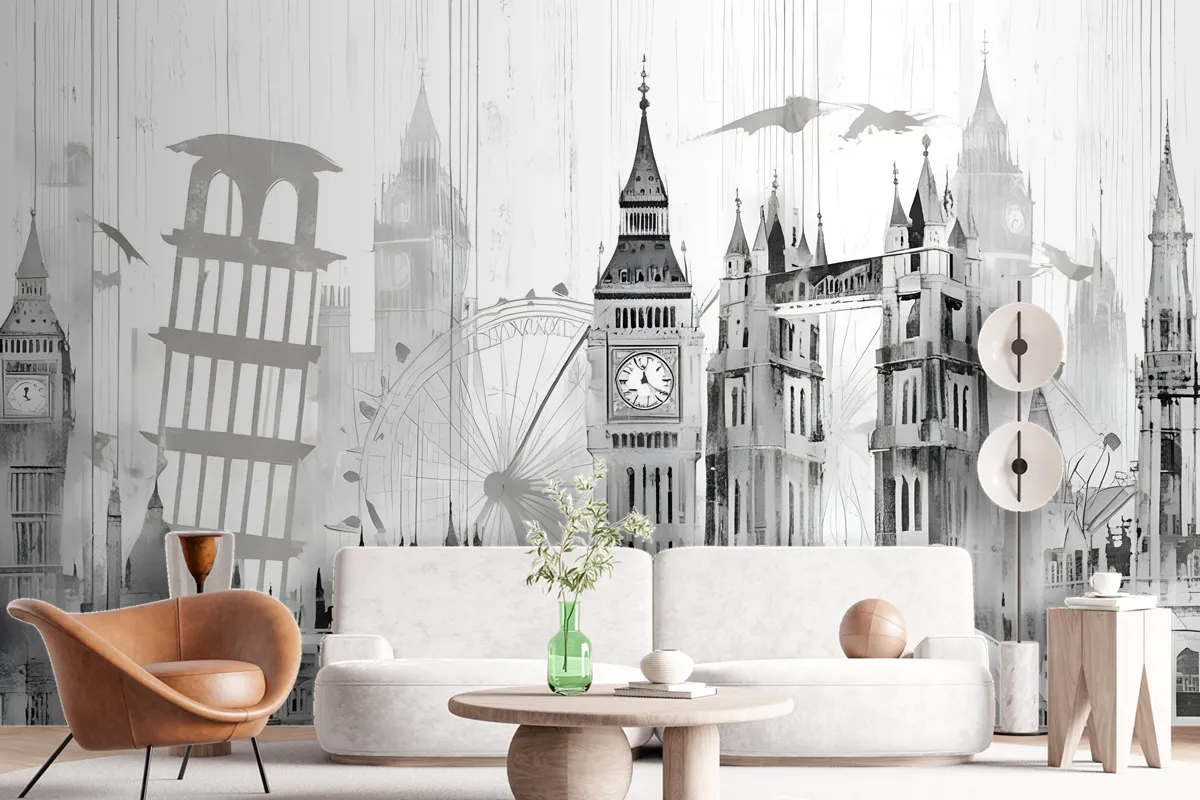 Watercolor City Famous Place Wallpaper Mural